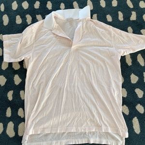 Peter Millar 100%cotton white and orange stripped polo, size Large